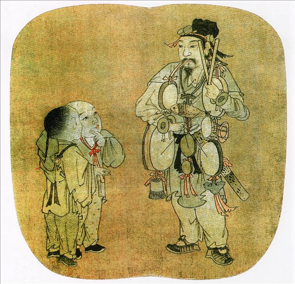 318,国画,国画人物,苏汉臣,《杂技戏孩图》