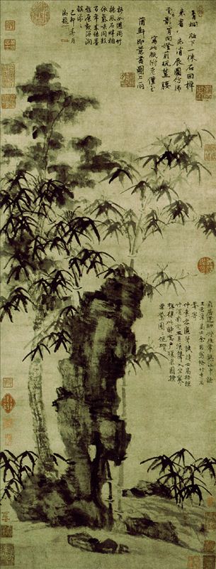 318,318艺术,美术鉴赏,国画山水,倪瓒,《梧竹秀石图》