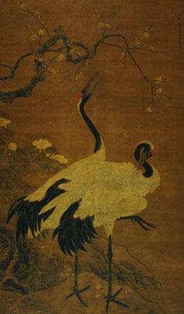 318,318艺术,美术鉴赏,国画花鸟,边景昭,《雪梅双鹤图》