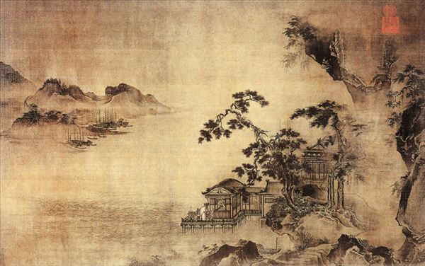 318,318艺术,美术鉴赏,国画山水,王谔,《江阁远眺图》