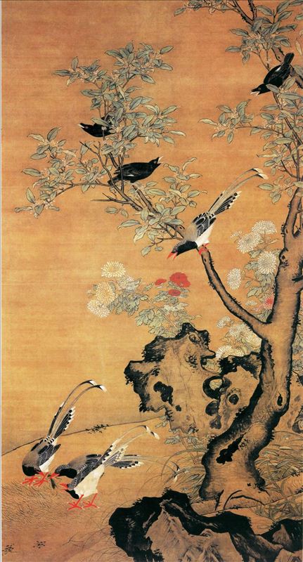 318,318艺术,美术鉴赏,国画花鸟,吕纪,《桂菊山禽图》