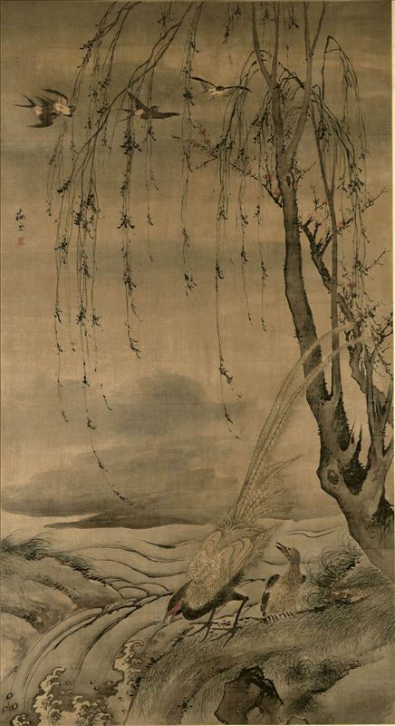 318,318艺术,美术鉴赏,国画花鸟,汪肇,《柳禽白鹇图》