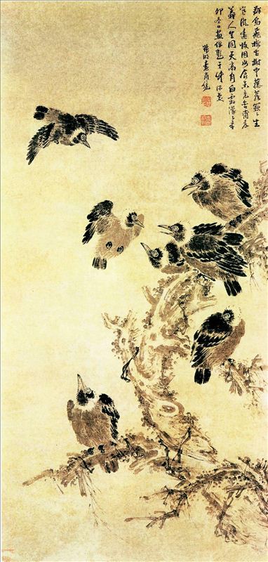 318,318艺术,美术鉴赏,国画,国画花鸟,袁尚统,《寒鸦图》