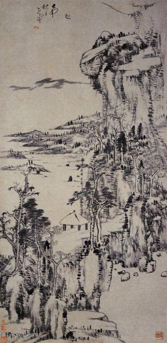 318,318艺术,美术鉴赏,国画,国画山水,朱耷,《秋林亭子图》