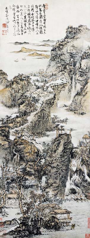 318,318艺术,美术鉴赏,国画,国画山水,髡残,《层岩叠壑图》
