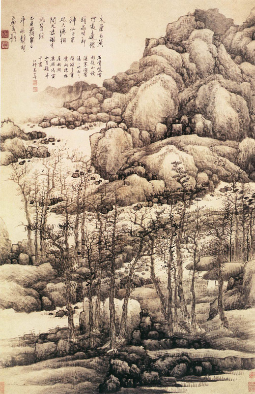 318,318艺术,美术鉴赏,国画,国画山水,金陵八家,龚贤,《木叶丹黄图》