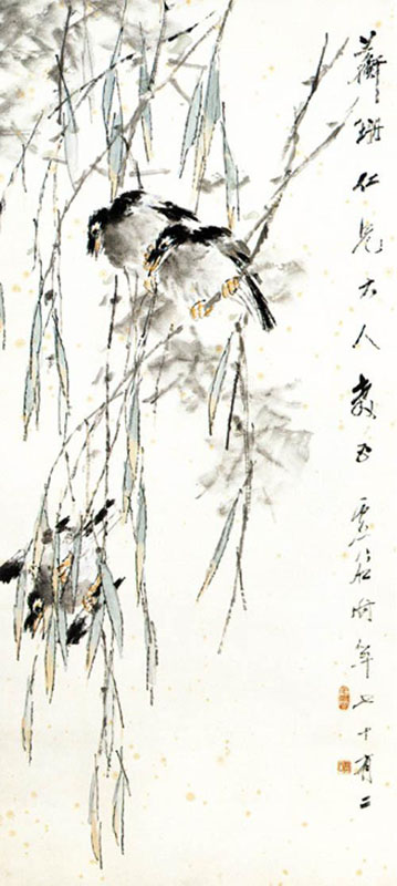 318,318艺术,美术鉴赏,国画,国画花鸟,海上画派,虚谷,《杨柳八哥图》